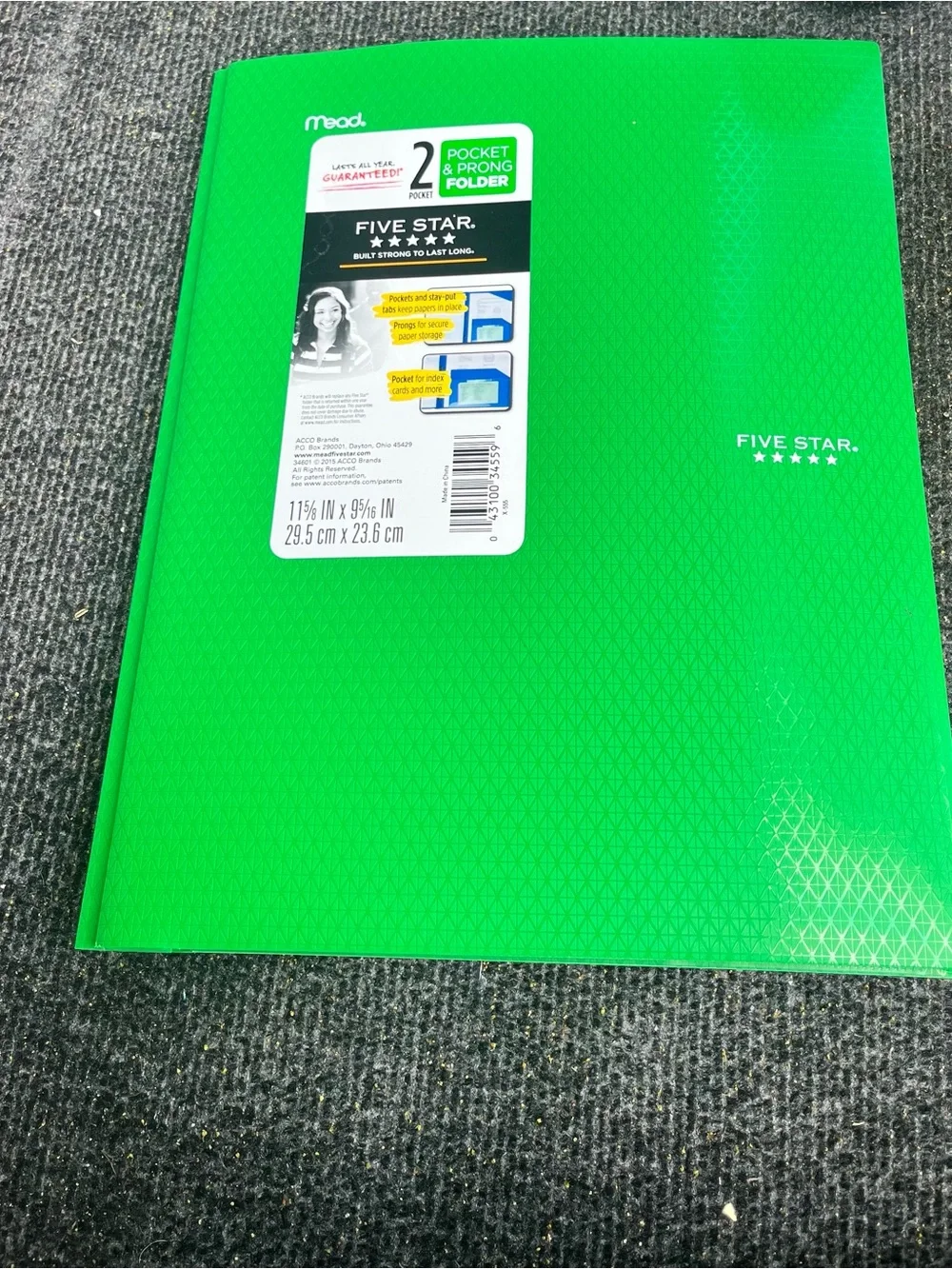 Five Star Green 2-Pocket Folder with Prong